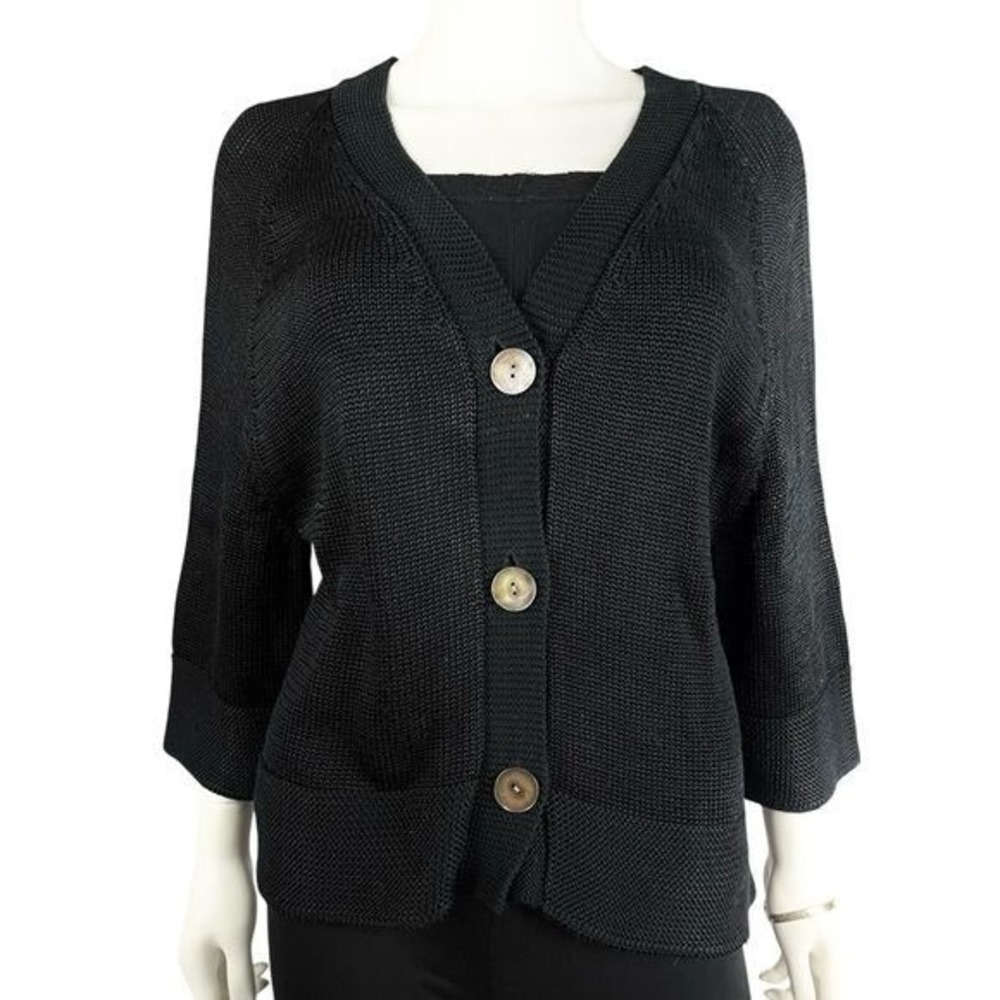 Jones New York Black Chunky Knit Button Cardigan Timeless Quiet Luxury Womens XL